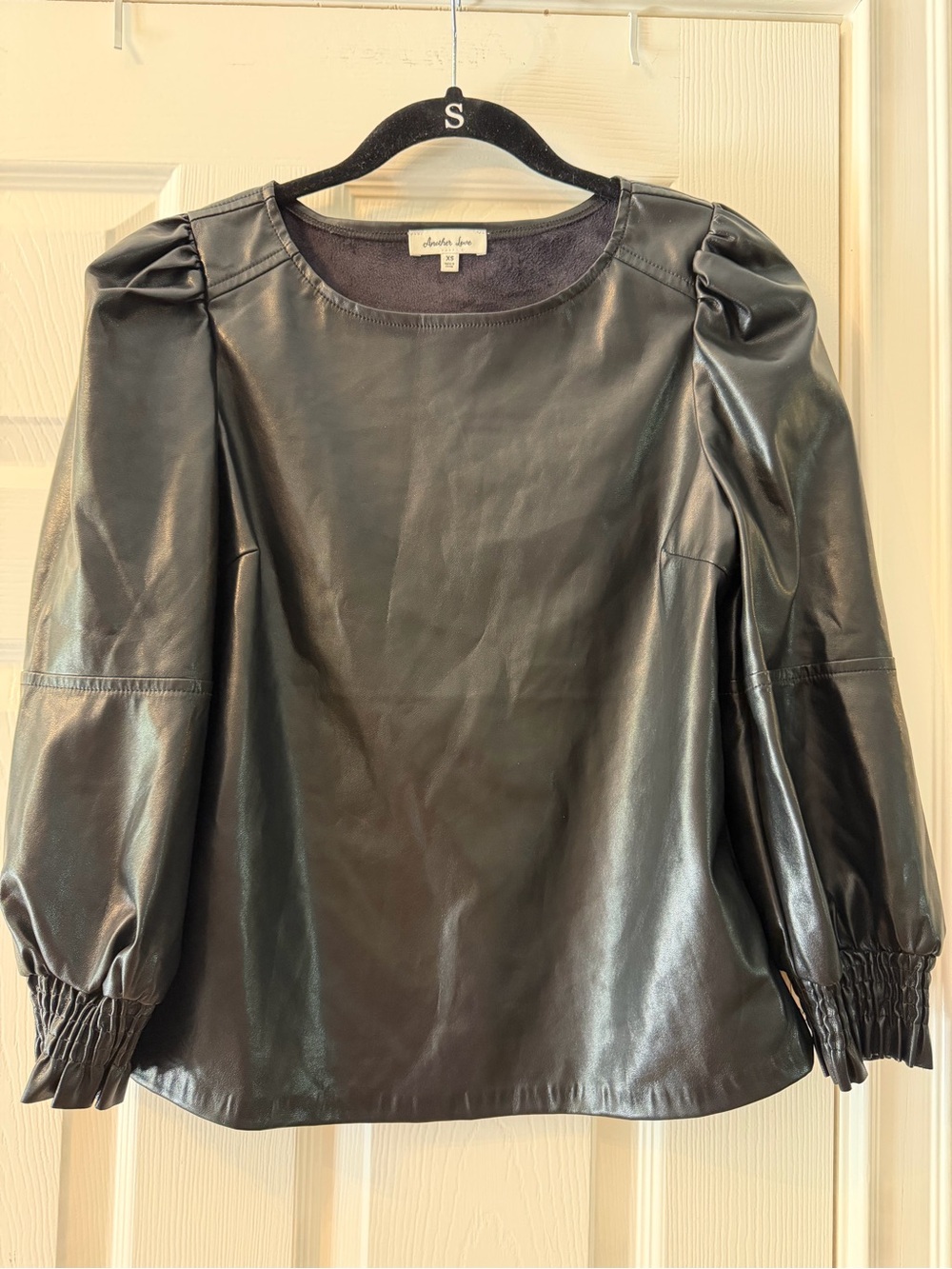 Another Love Black Faux Leather Puff-Sleeve Jacket